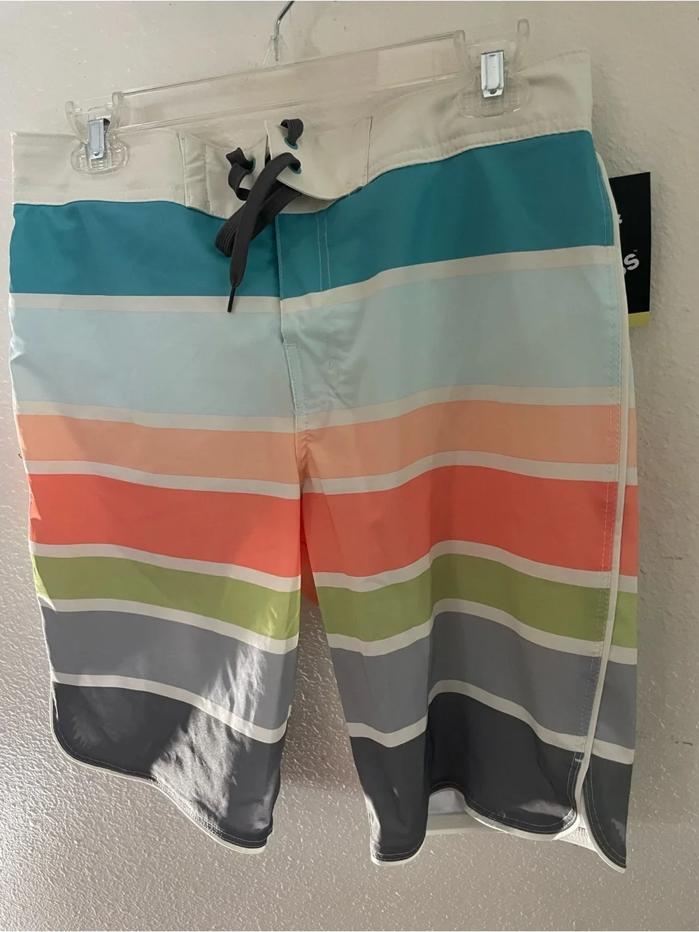art class Men's Teal Coral Gray Striped Swim Board Shorts